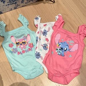 NWOT Disney Stitch Bodysuit Trio - Pink, White, and Mint